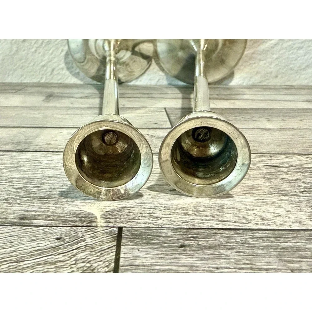 Vintage Silver Plated Candlestick Holders Set  2 Mid Century Modern Trumpet 12